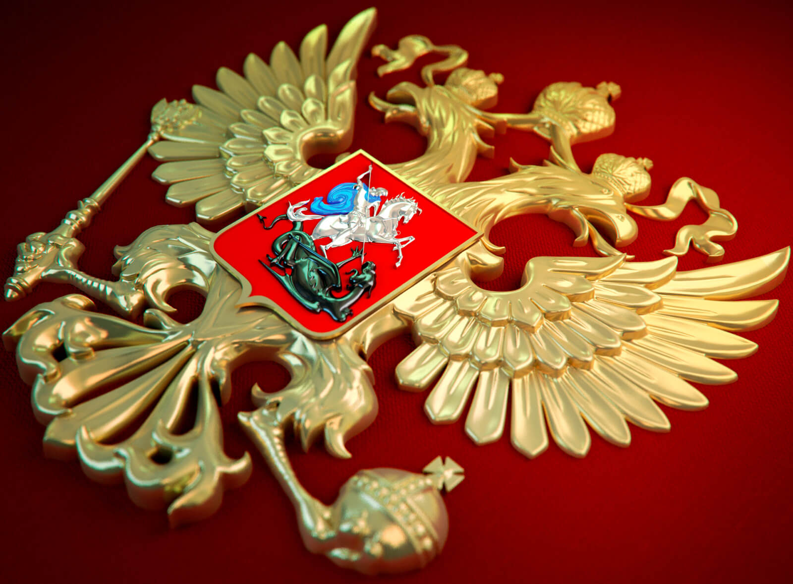 Купить эмблему герба России - двуглавый орел.